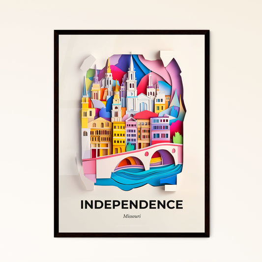 Vivid Independence, Missouri - a paper cut of a city with a bridge