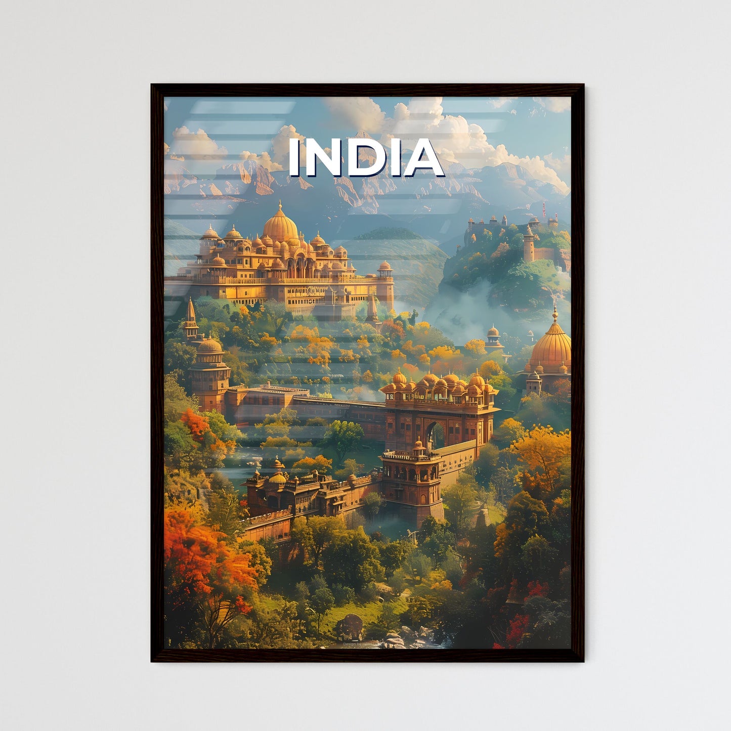 Vibrant Indian Art: Intricate Painting of a Mountainous Castle in South Asia