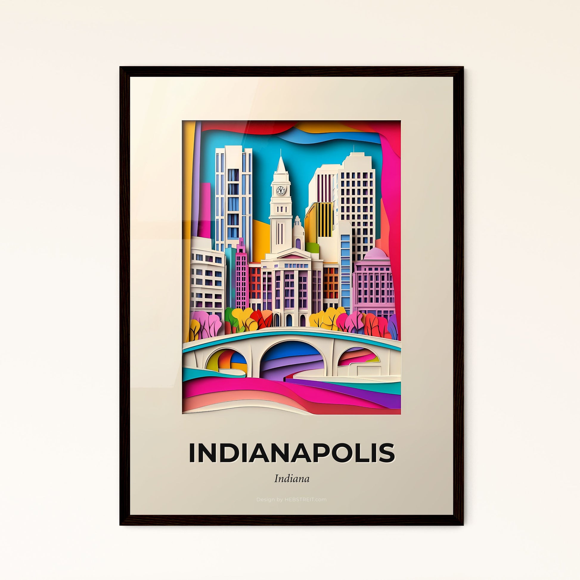 Vivid Indianapolis, Indiana - a paper cut of a city with a clock tower