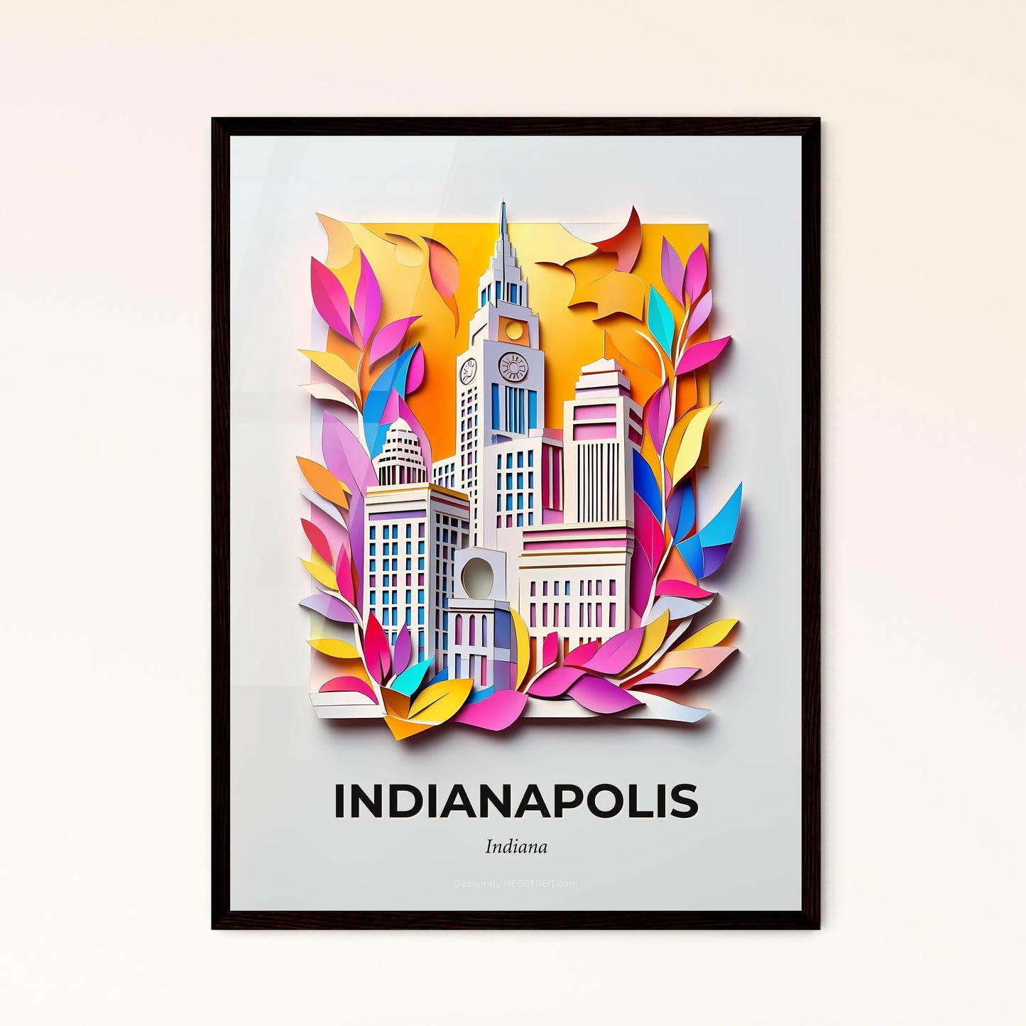 Vivid Indianapolis, Indiana - a paper cut of a city with a clock tower