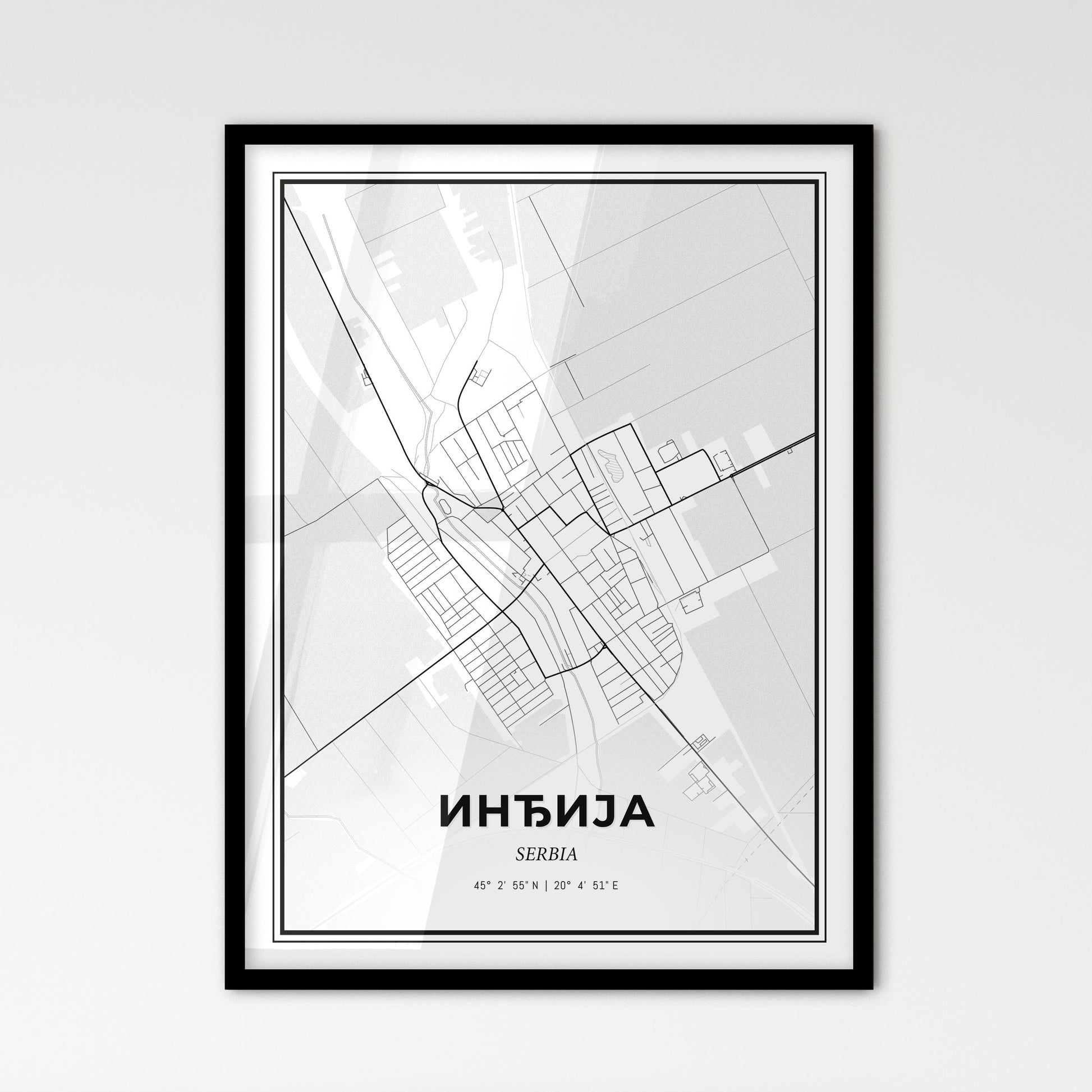 Inđija Serbia - Scandinavian Style City Map for Modern Home Decor