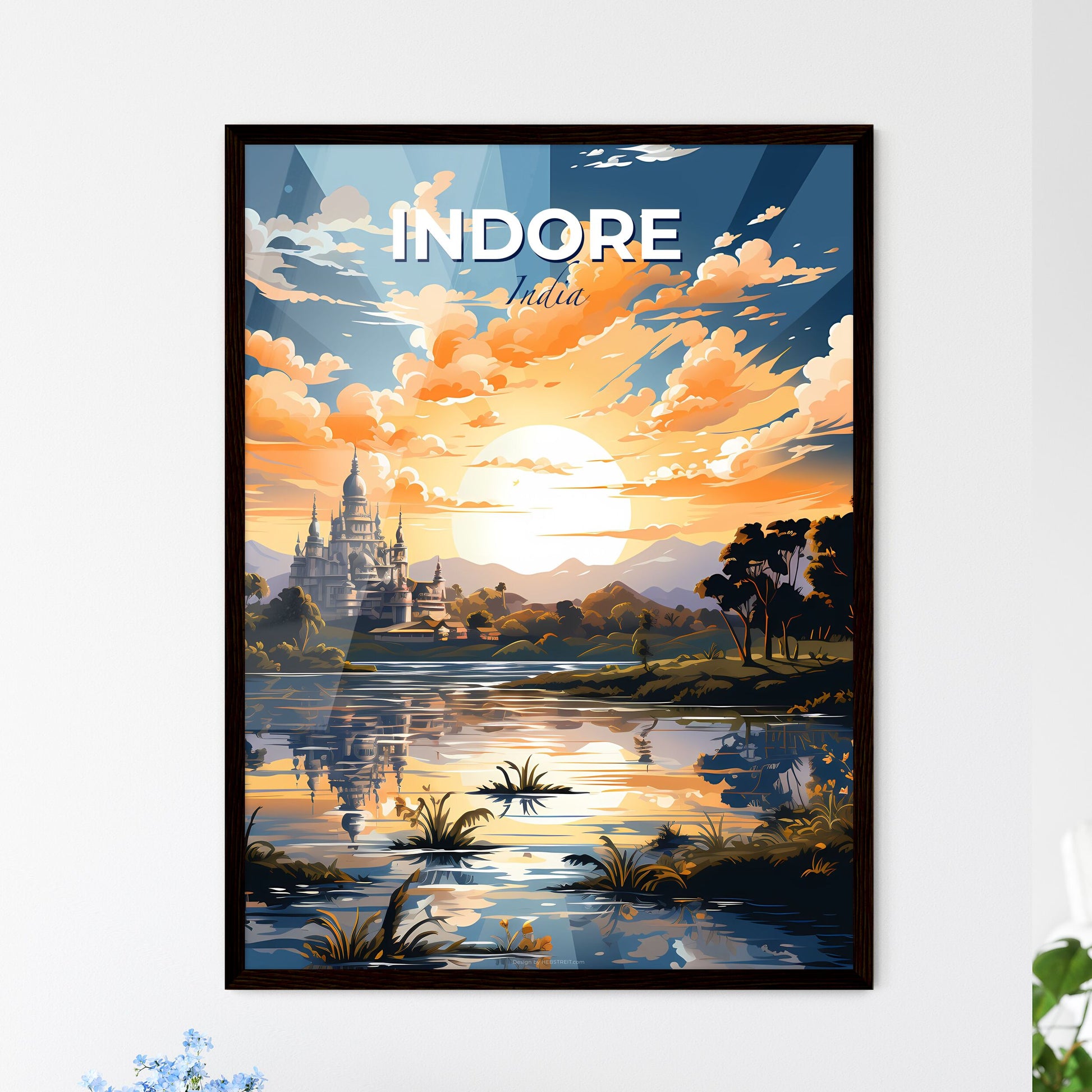 Indore India Skyline Cityscape City Art Artistic Painting Canvas Artwork Color Lake River Castle Landmark Default Title