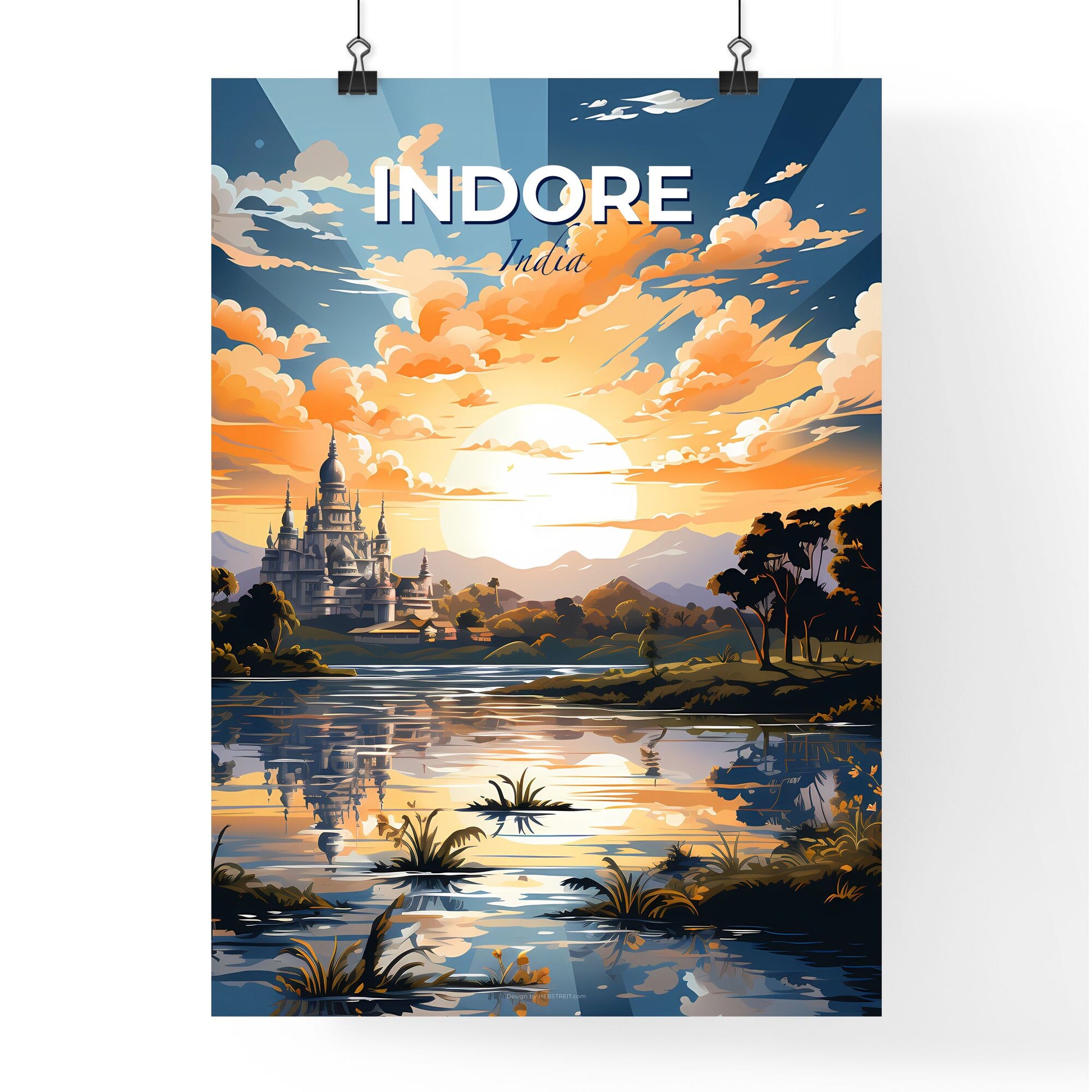 Indore India Skyline Cityscape City Art Artistic Painting Canvas Artwork Color Lake River Castle Landmark Default Title