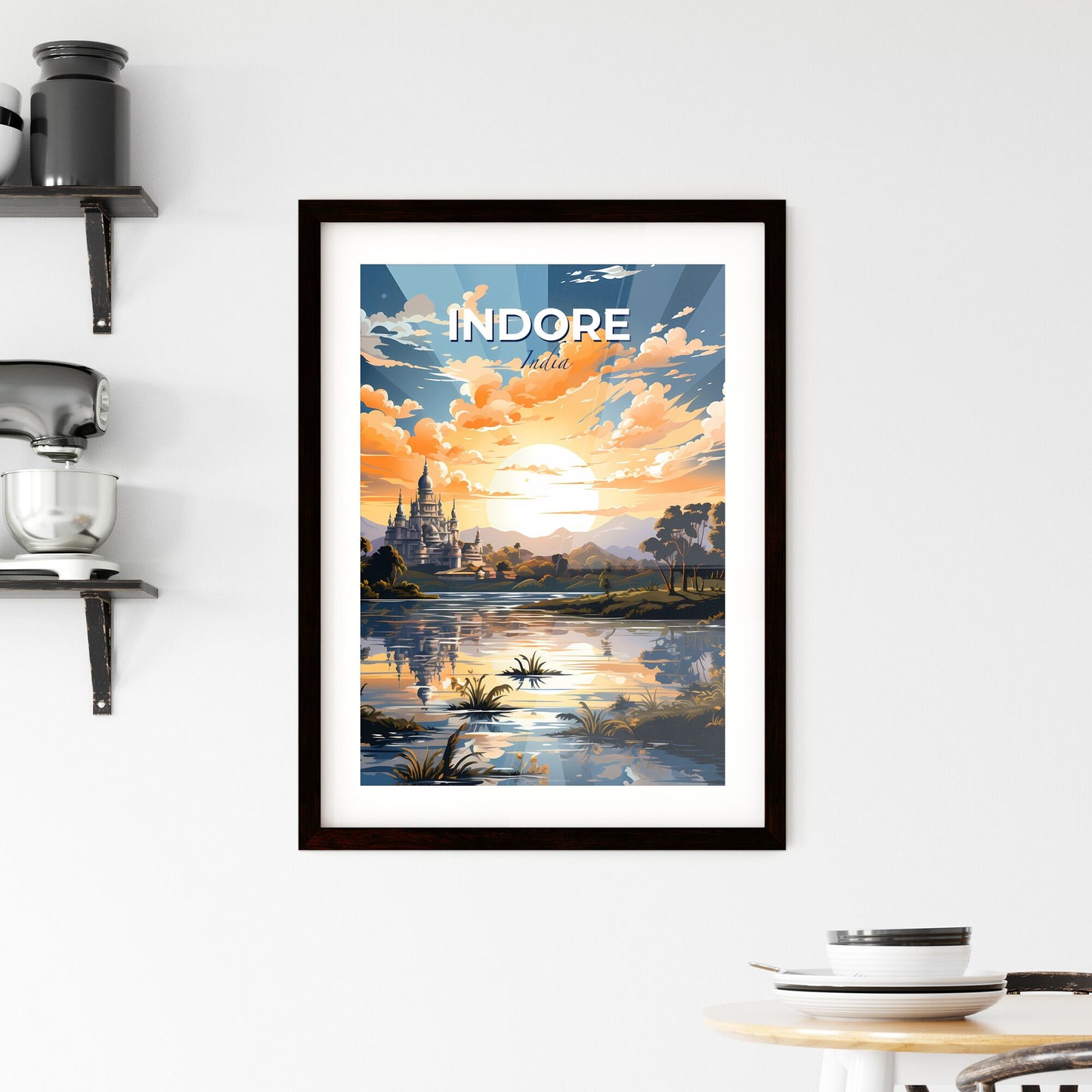 Indore India Skyline Cityscape City Art Artistic Painting Canvas Artwork Color Lake River Castle Landmark Default Title