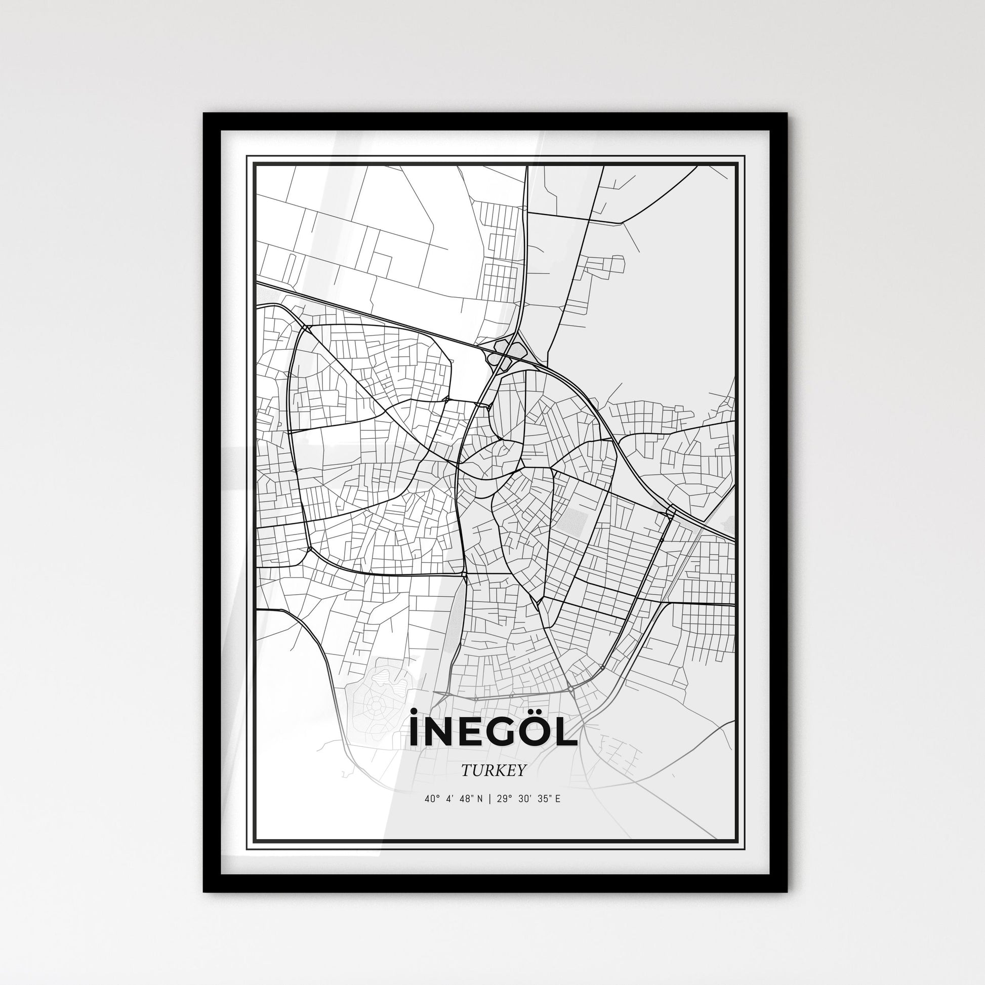 İnegöl Turkey - Scandinavian Style City Map for Modern Home Decor