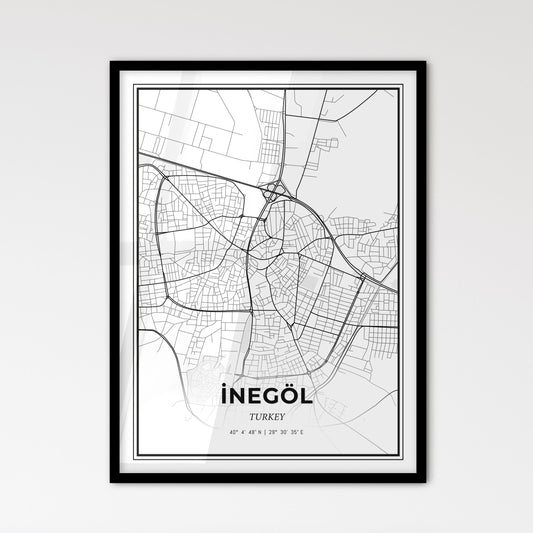 İnegöl Turkey - Scandinavian Style City Map for Modern Home Decor