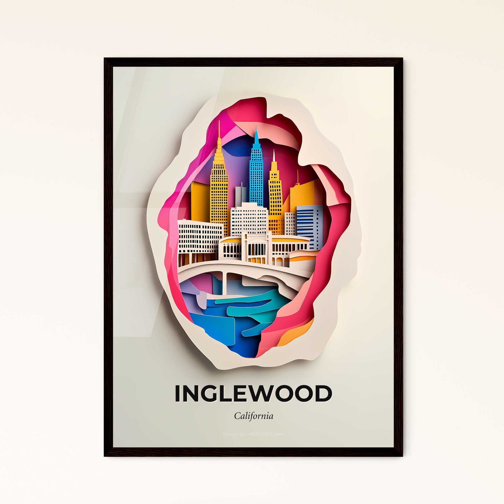 Vivid Inglewood, California - a paper cut of a city with a bridge