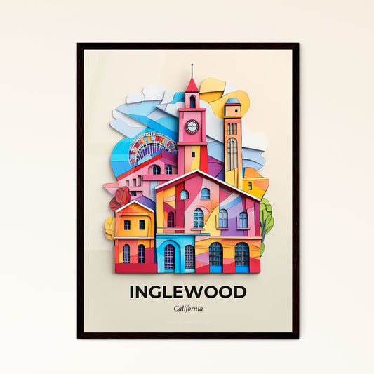 Vivid Inglewood, California - a colorful building with a clock tower on top