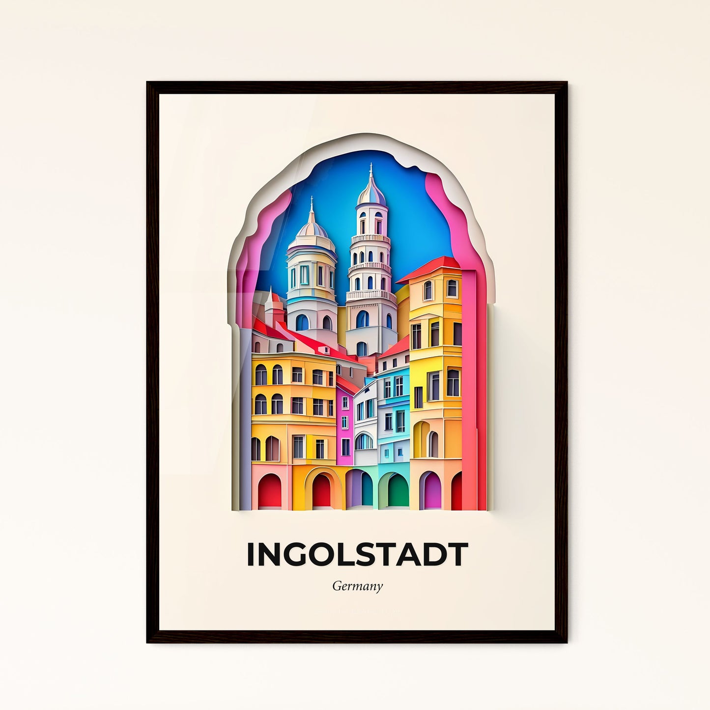 Vivid Ingolstadt, Germany - a paper cut of a city with a clock tower