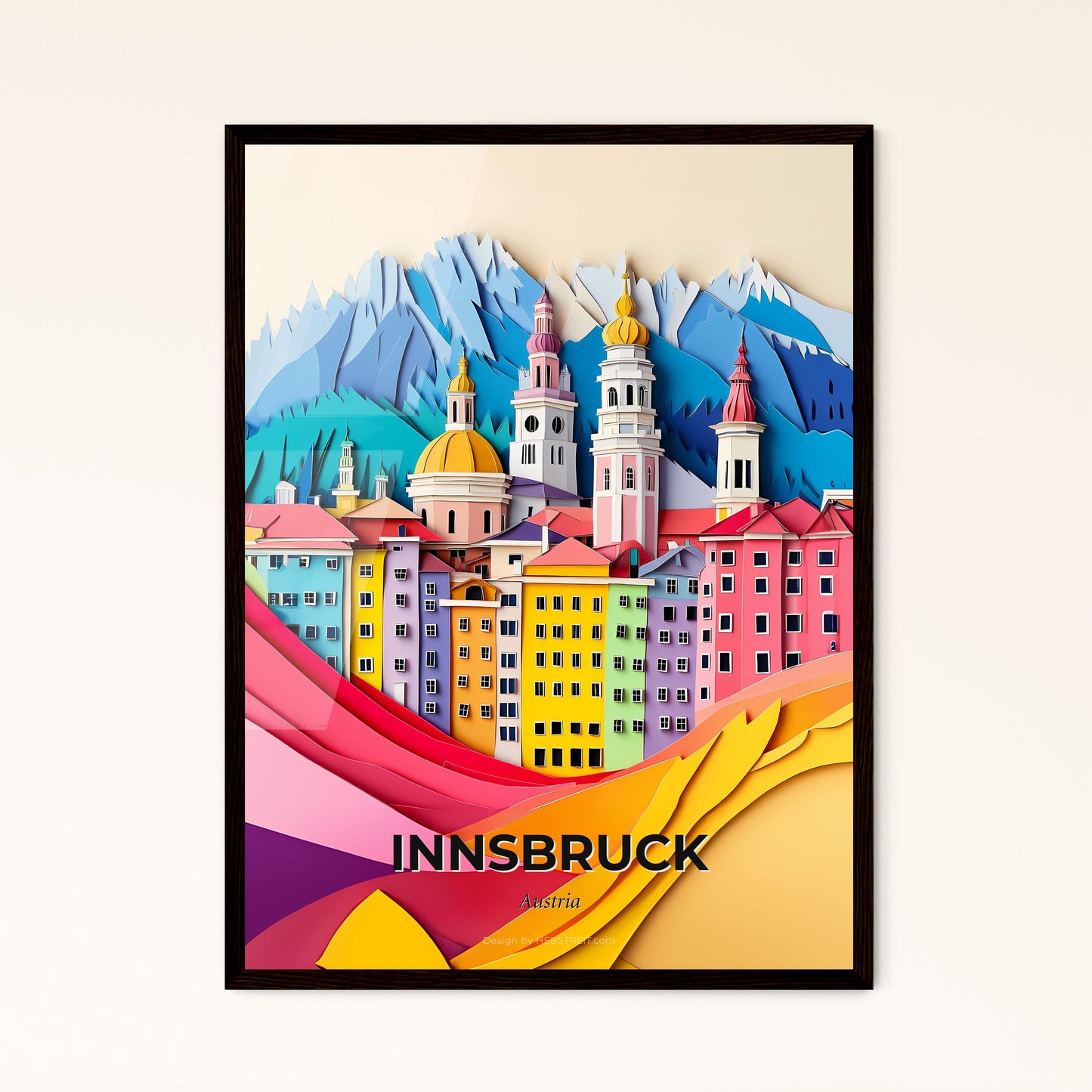 Vivid Innsbruck, Austria - a paper cut of a city with mountains in the background