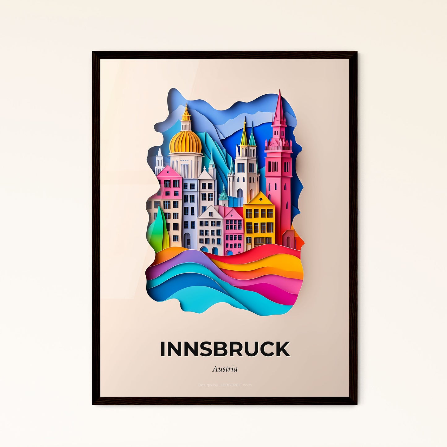 Vivid Innsbruck, Austria - a paper cut of a city with a church and a rainbow colored building