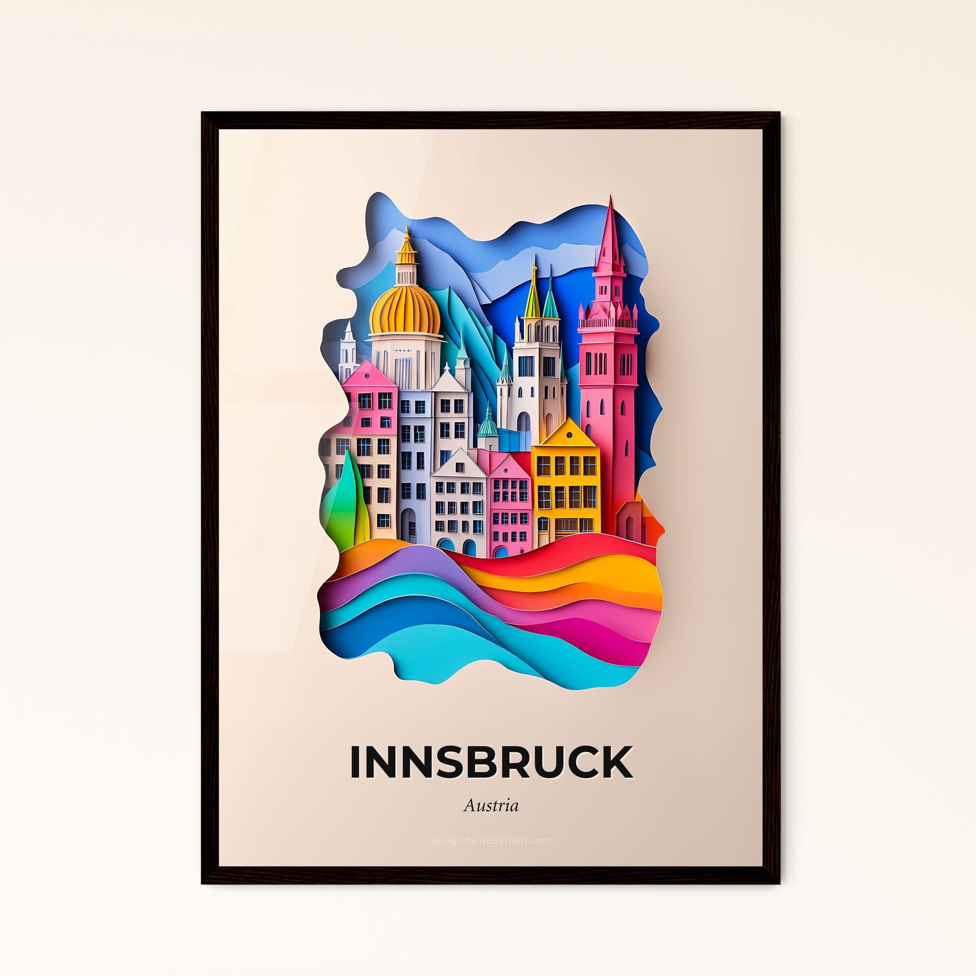 Vivid Innsbruck, Austria - a paper cut of a city with a church and a rainbow colored building