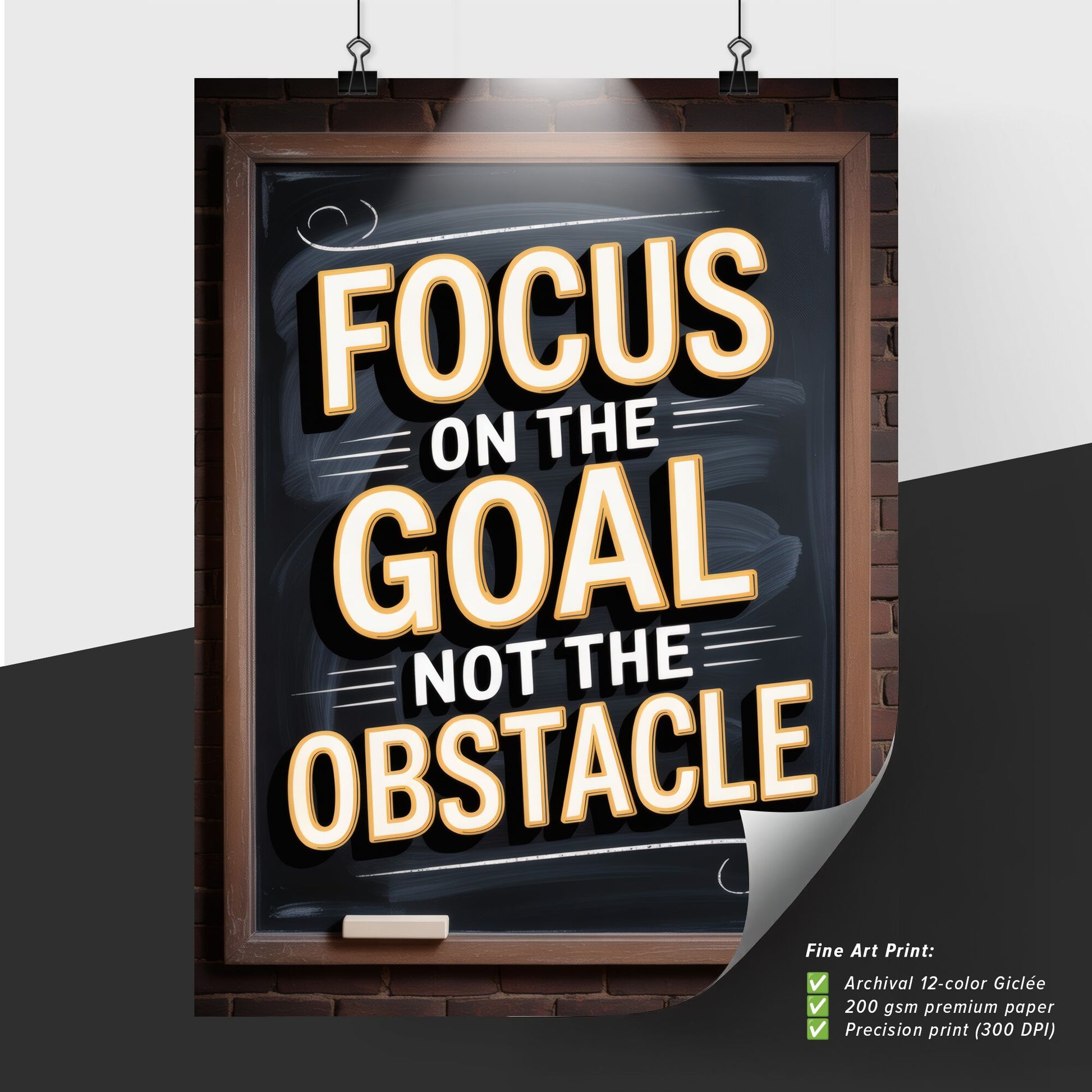 Inspirational Chalkboard Quote: Focus on the Goal, Not the Obstacle - Motivational Wall Art for Success.