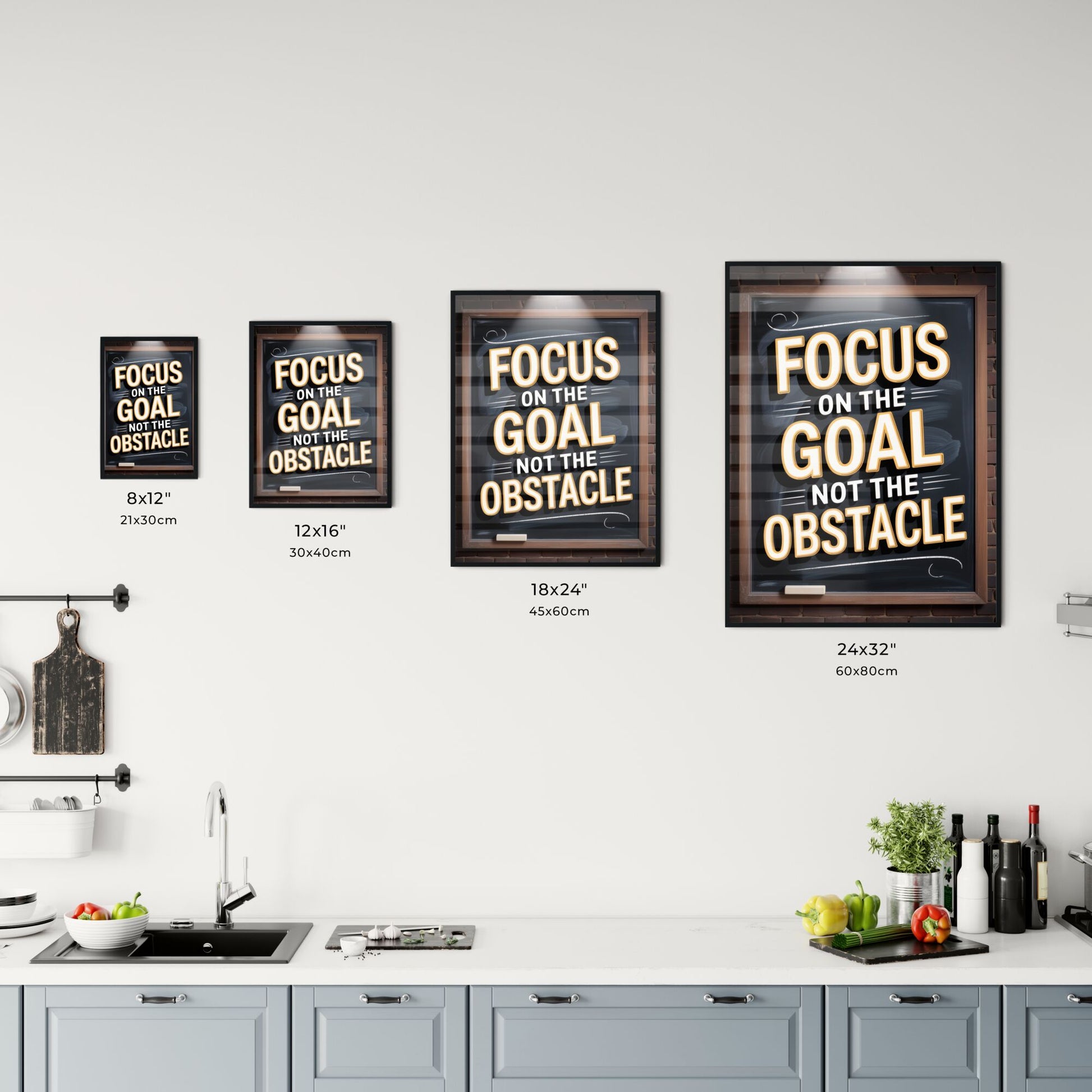 Inspirational Chalkboard Quote: Focus on the Goal, Not the Obstacle - Motivational Wall Art for Success. Chart