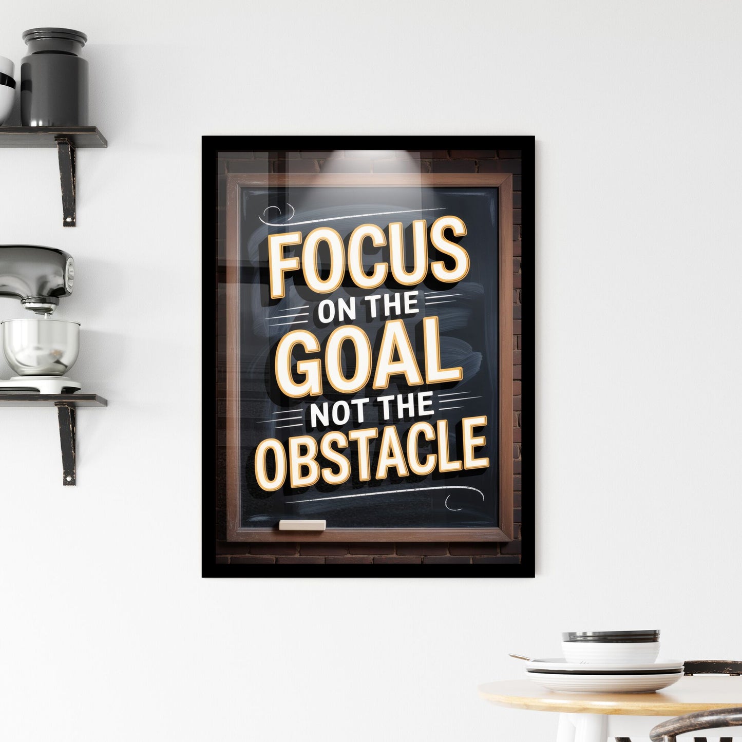 Inspirational Chalkboard Quote: Focus on the Goal, Not the Obstacle - Motivational Wall Art for Success. Framed Print