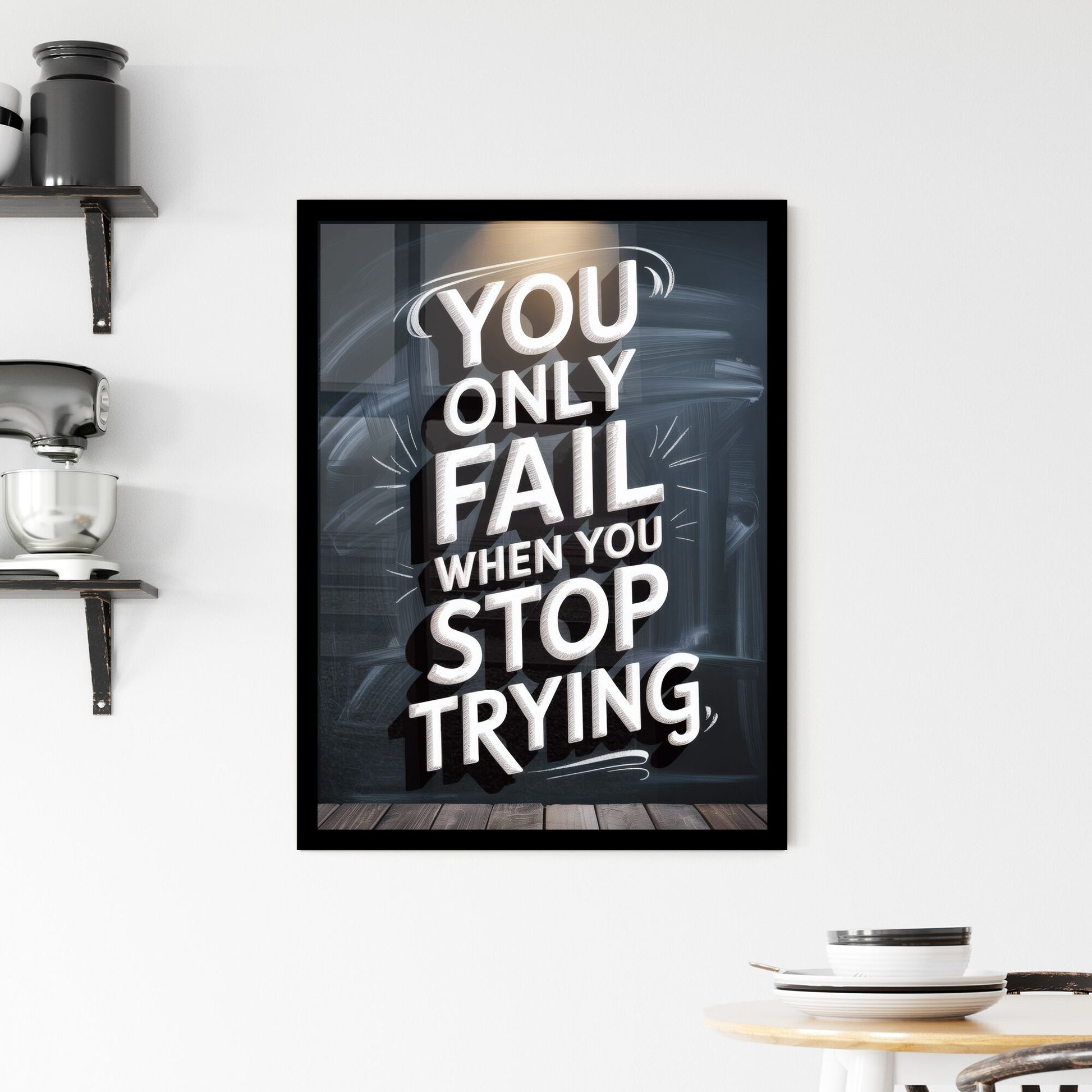 Inspirational Chalkboard Quote: Perseverance and Motivation for Success. Framed Print