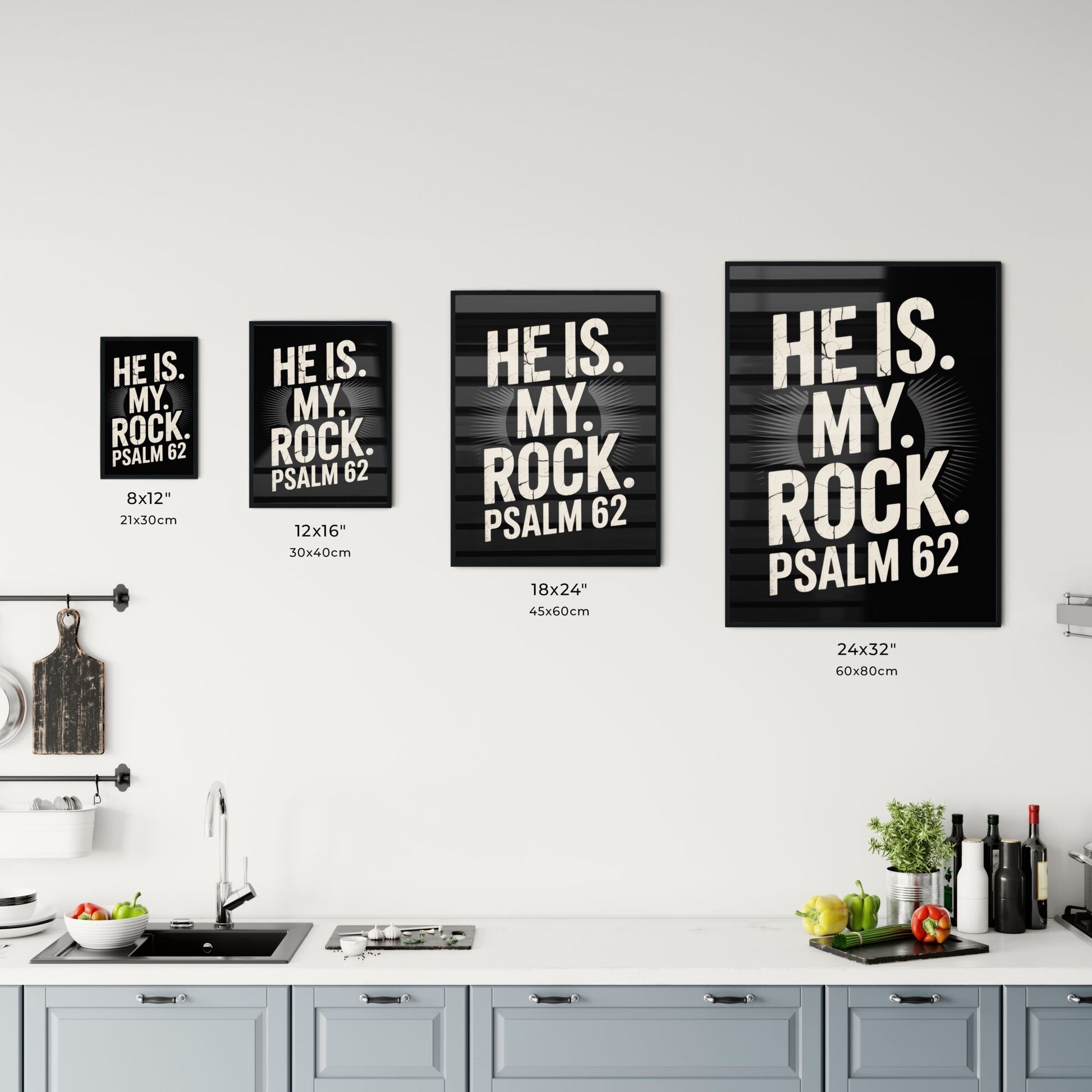 Inspirational Typography Artwork Featuring Psalm 62: 'He Is My Rock' on Black Background Chart