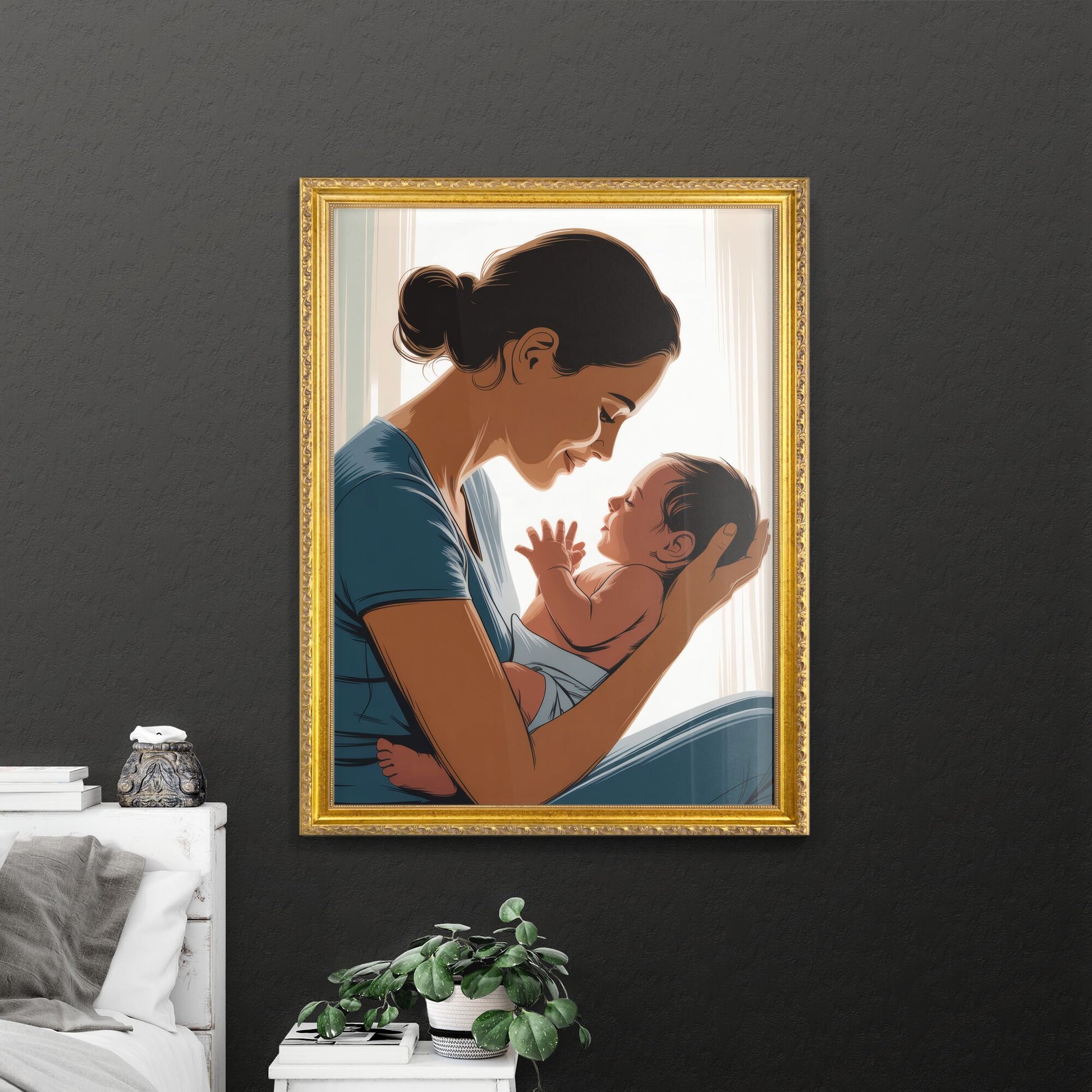 Intimate Moment: A Mother and Baby Sharing Love in a Serene Setting