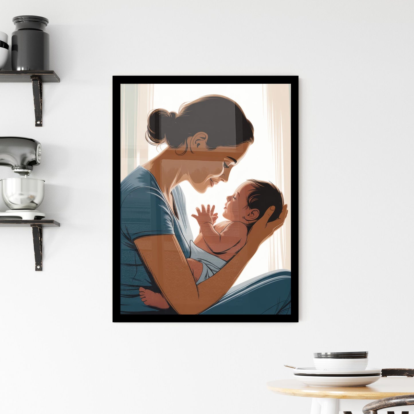 Intimate Moment: A Mother and Baby Sharing Love in a Serene Setting Framed Print
