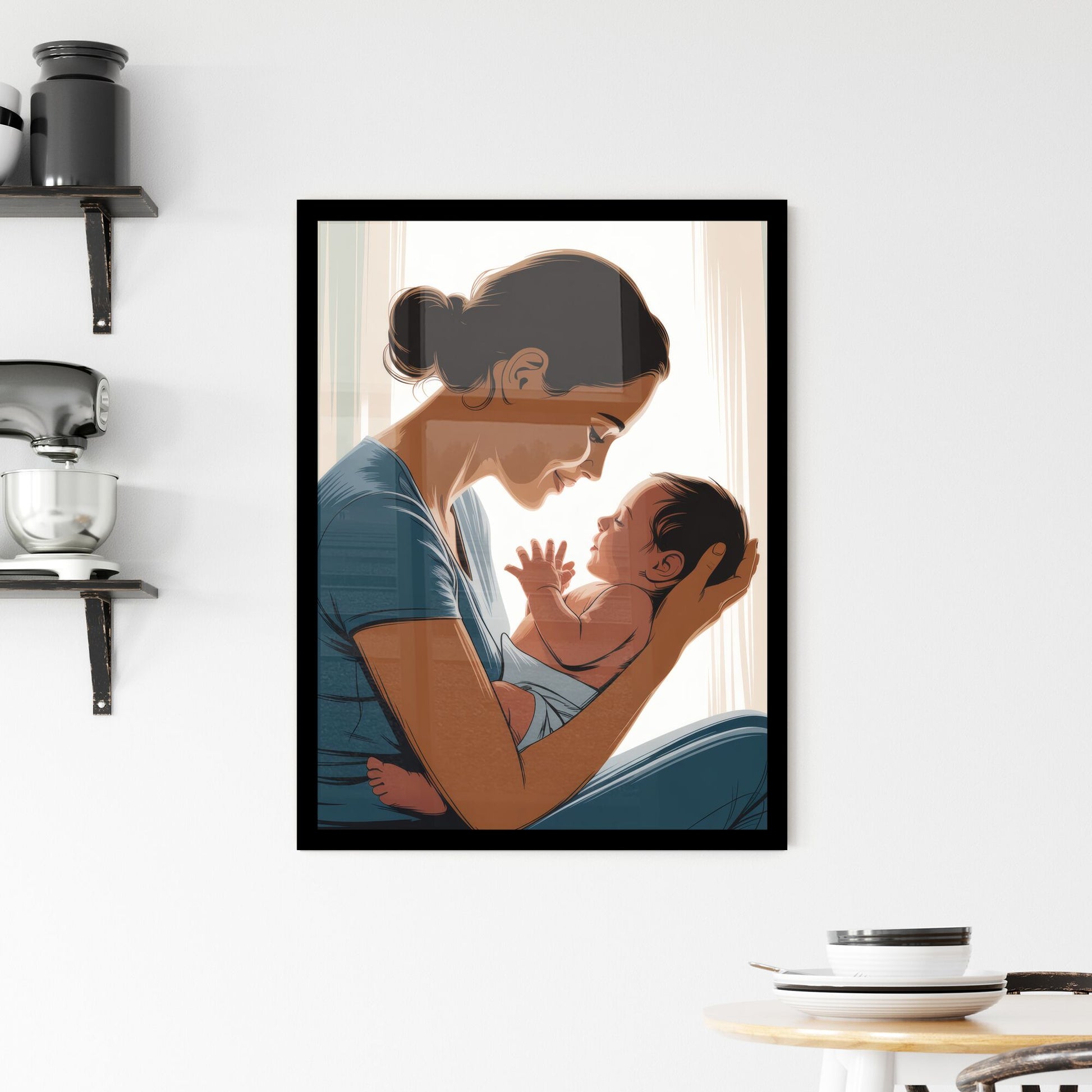 Intimate Moment: A Mother and Baby Sharing Love in a Serene Setting Framed Print