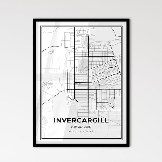 Invercargill New Zealand - Scandinavian Style City Map for Modern Home Decor