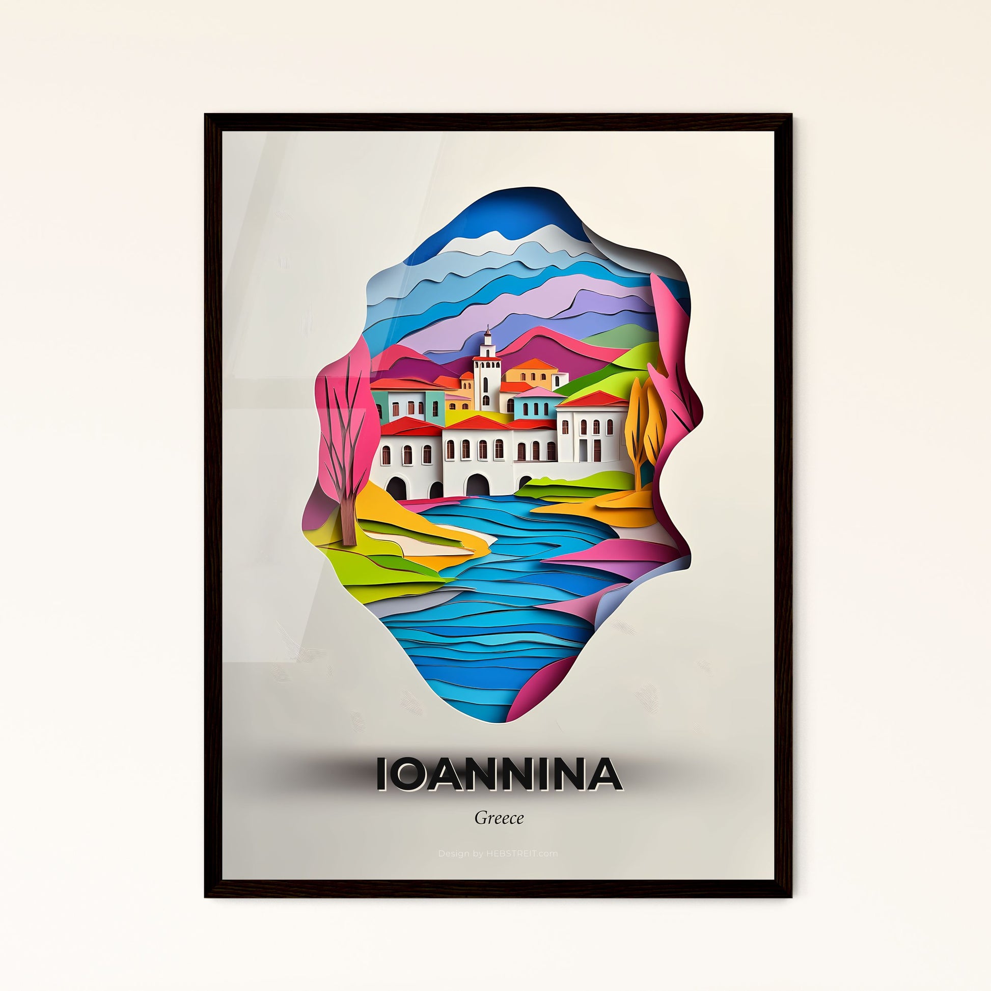 Vivid Ioannina, Greece - a paper cut of a castle with a river