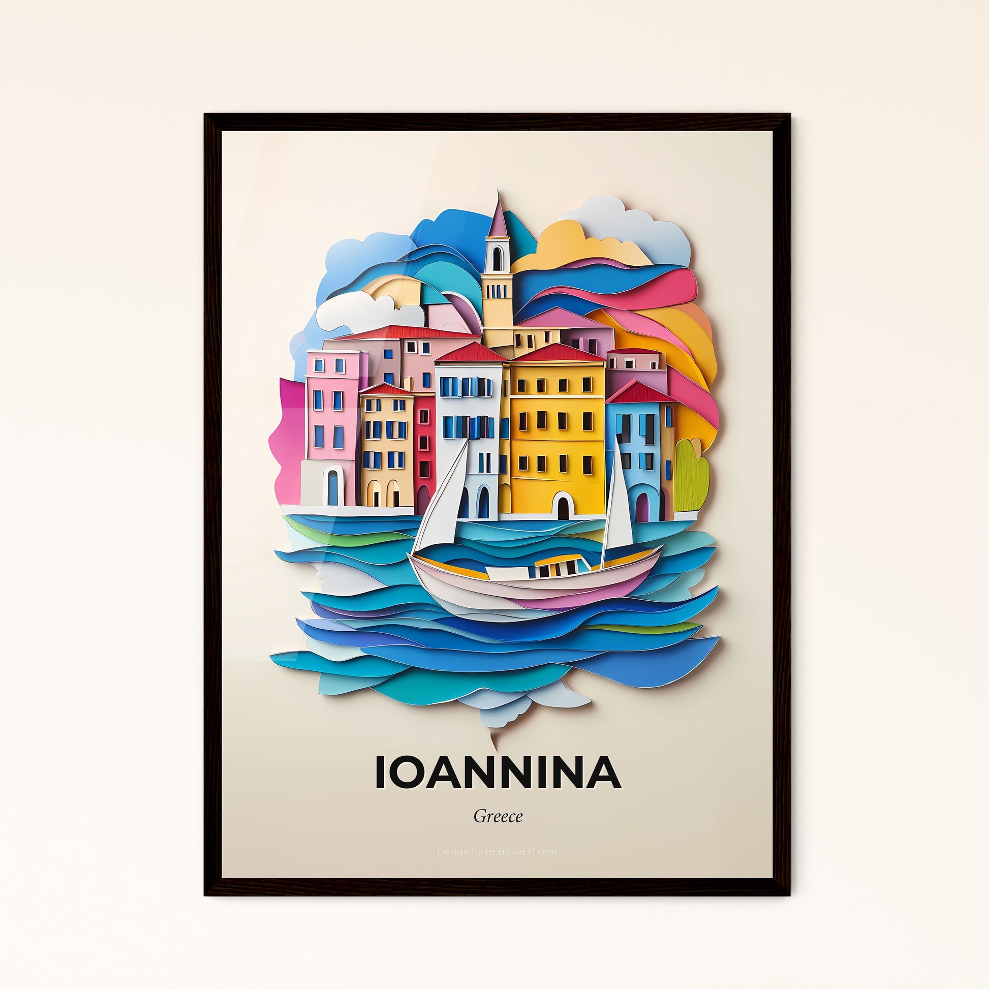 Vivid Ioannina, Greece - a paper cut of a city on a body of water