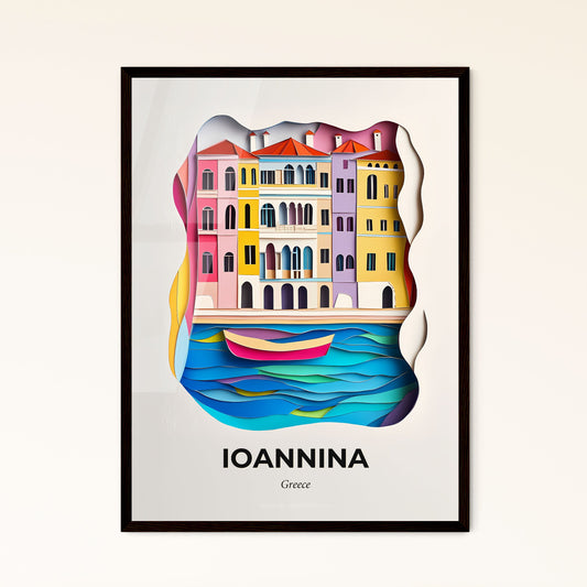 Vivid Ioannina, Greece - a paper cut of a city with a boat in the water