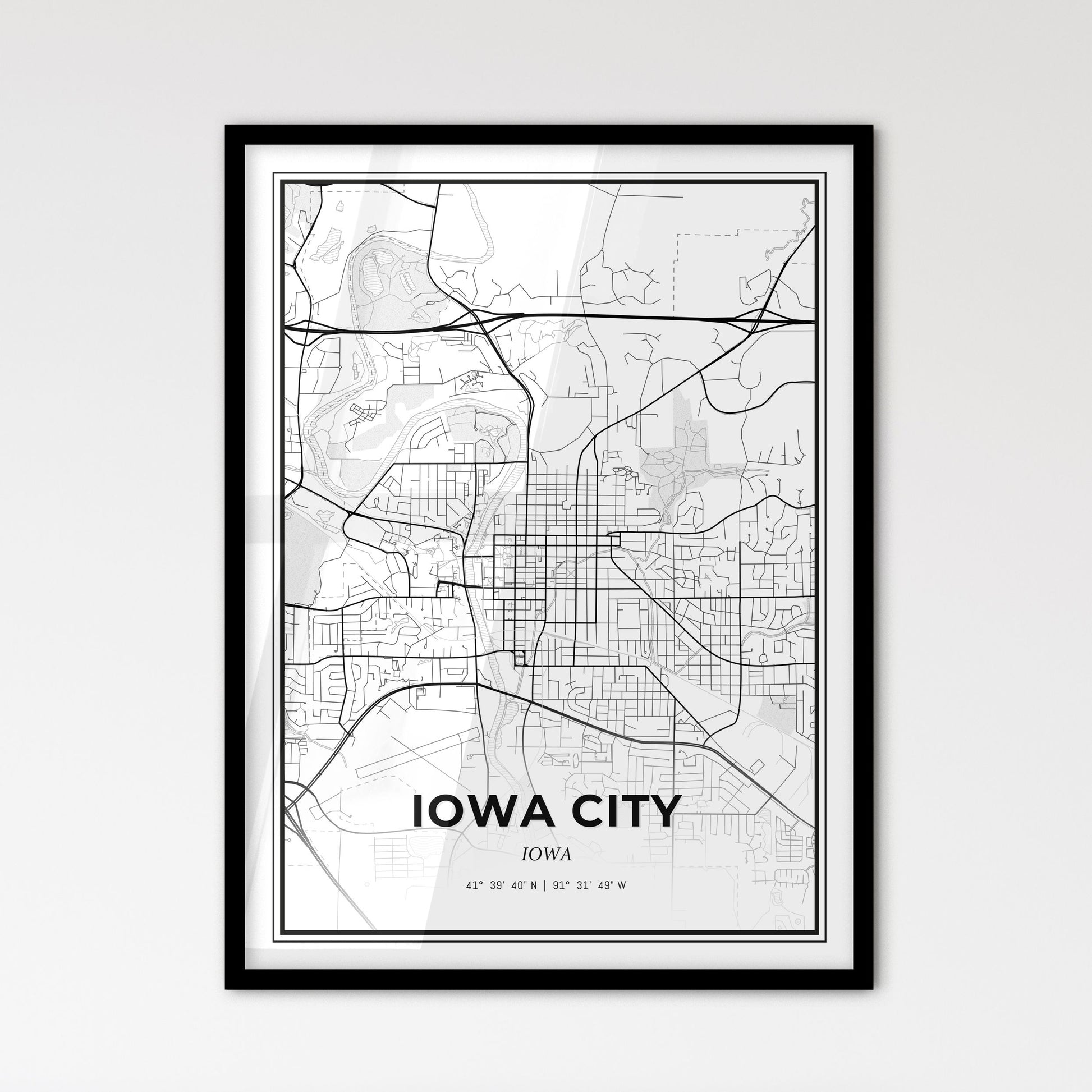 Iowa City Iowa - Scandinavian Style City Map for Modern Home Decor