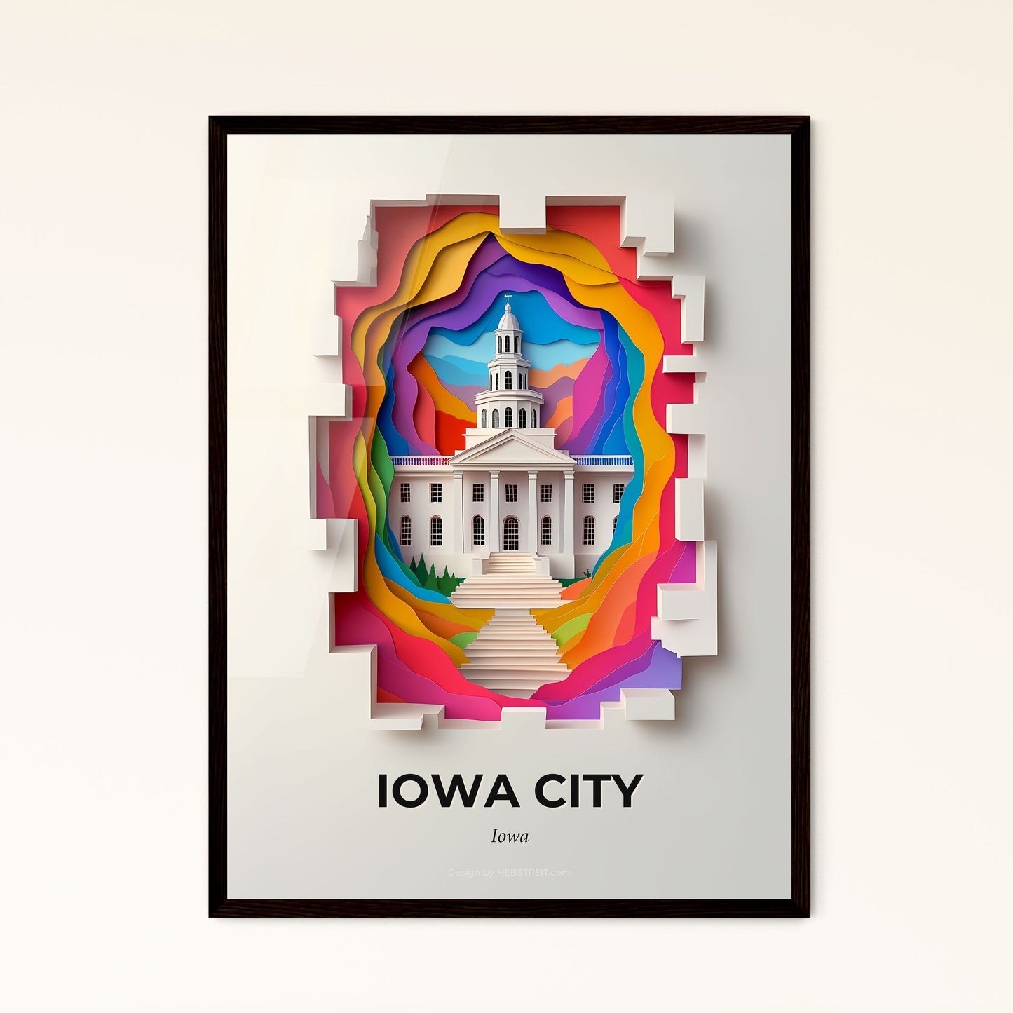 Vivid Iowa City, Iowa - a paper cut of a building with a clock tower