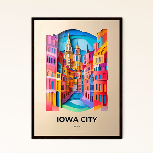 Vivid Iowa City, Iowa - a colorful city scene with a bridge and a clock tower