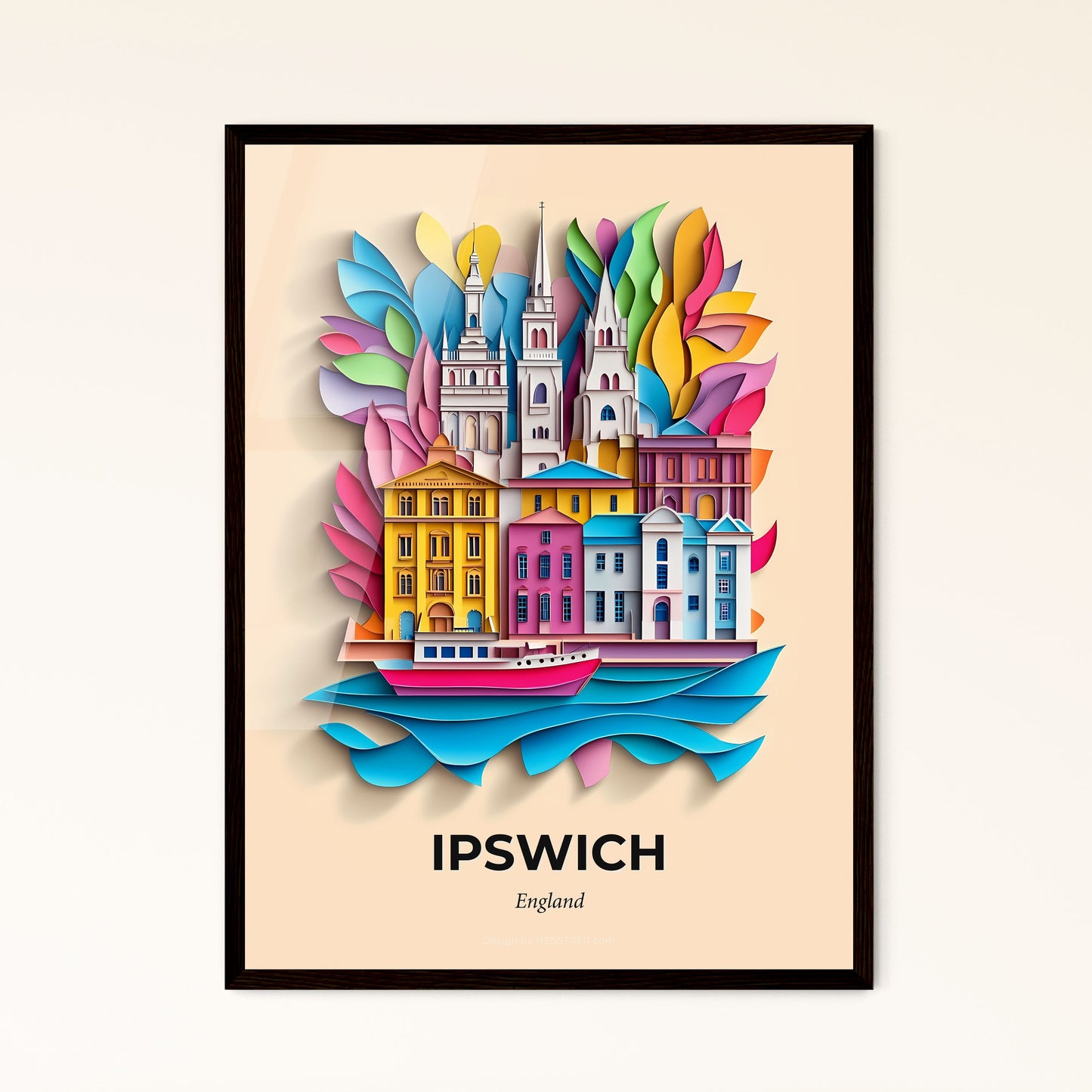 Vivid Ipswich, England - a paper cut of a city with a boat