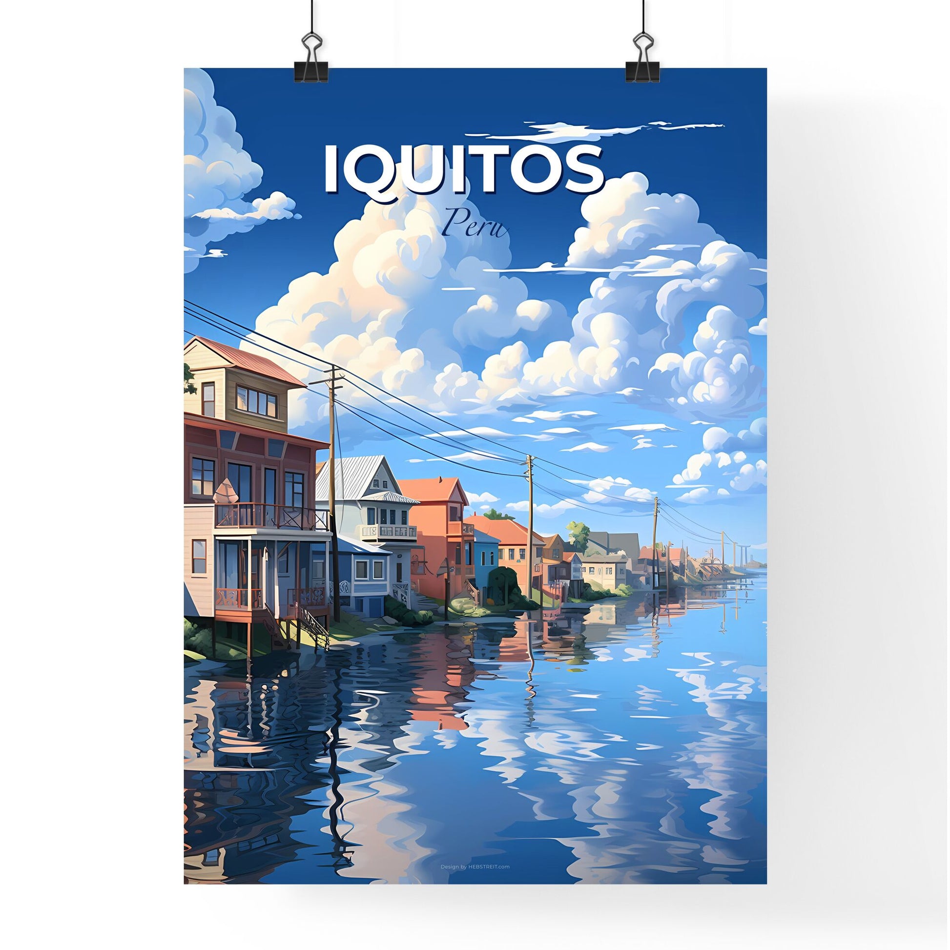Vibrant Peruvian Artwork Depicting Colorful Row Houses on Water, Iquitos Skyline Default Title