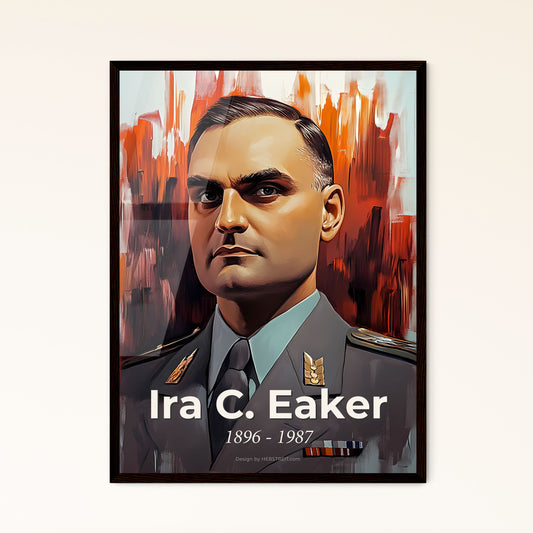 Portrait of Ira C. Eaker, 1896 - 1987. Impressionistic painting of a man in a military uniform.