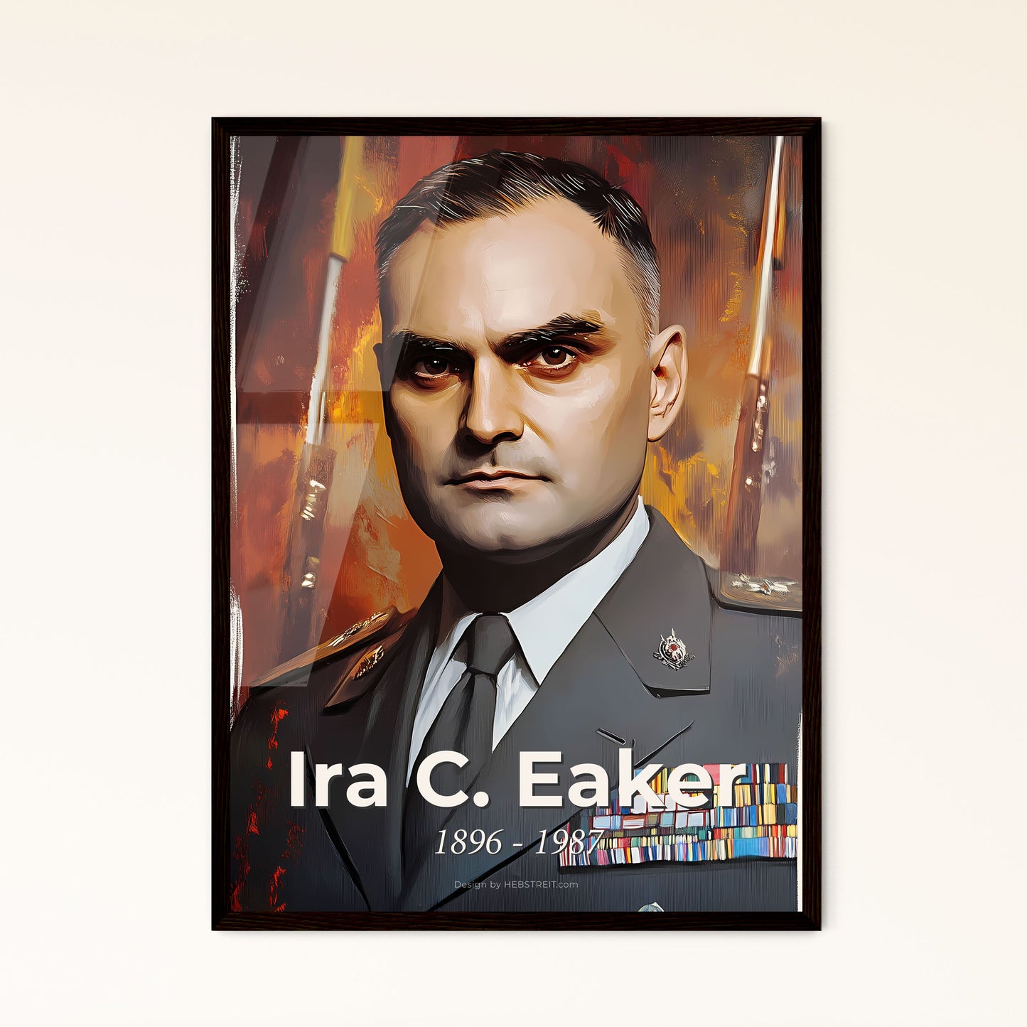 Portrait of Ira C. Eaker, 1896 - 1987. Impressionistic painting of a man in a military uniform.