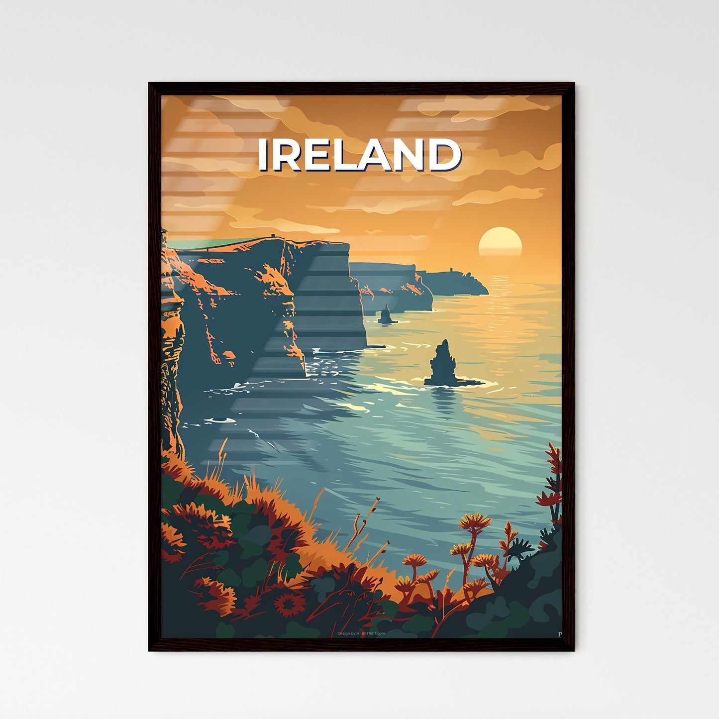 Vibrant Seascape Sunset Painting of Ireland, Europe, Water, Landscape, Artwork