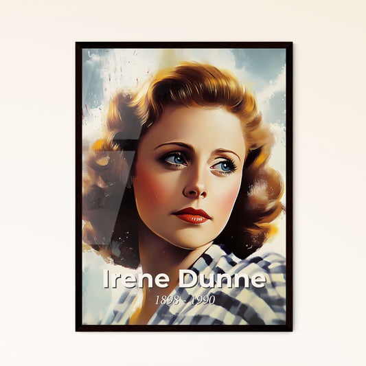 Portrait of Irene Dunne, 1898 - 1990. Impressionistic painting of a woman looking away from the camera.