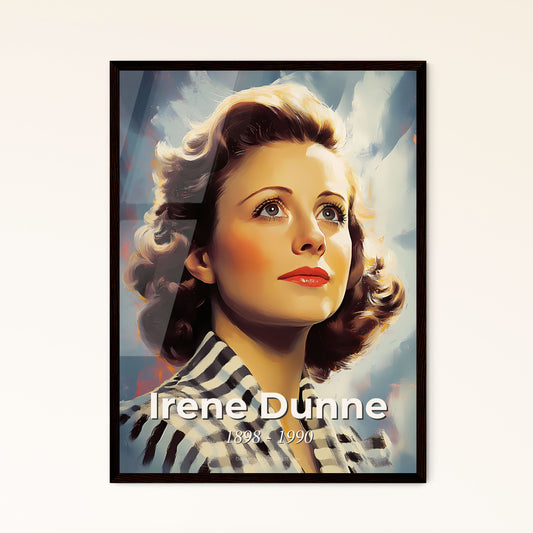 Portrait of Irene Dunne, 1898 - 1990. Impressionistic painting of a woman looking up to the sky.