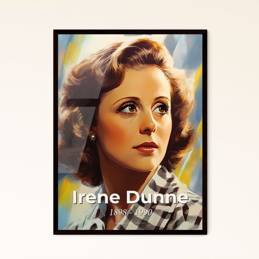 Portrait of Irene Dunne, 1898 - 1990. Impressionistic painting of a woman looking to the side.