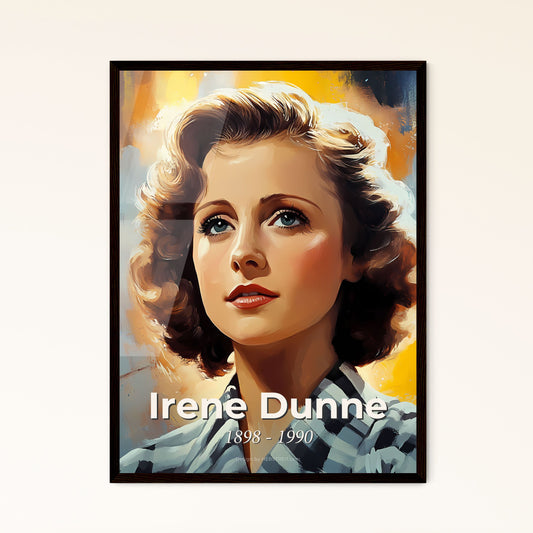 Portrait of Irene Dunne, 1898 - 1990. Impressionistic painting of a woman with short brown hair.