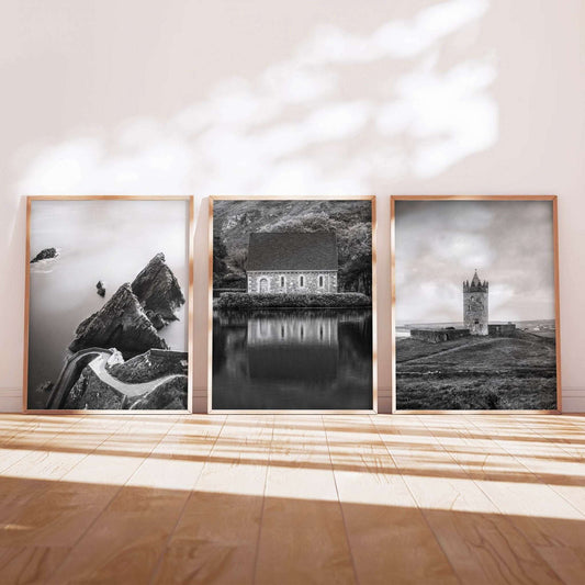 Ireland Wall Art Set of 3 – Black & White Landscape Photography Prints