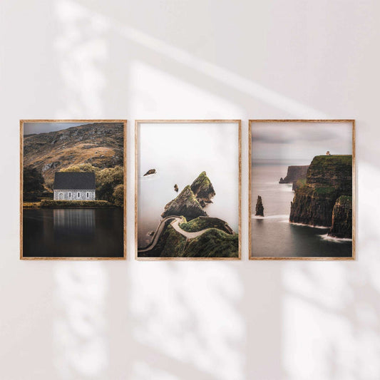 Irish Wall Art Set of 3 – Gougane Barra, Dunquin Pier & Cliffs of Moher Prints