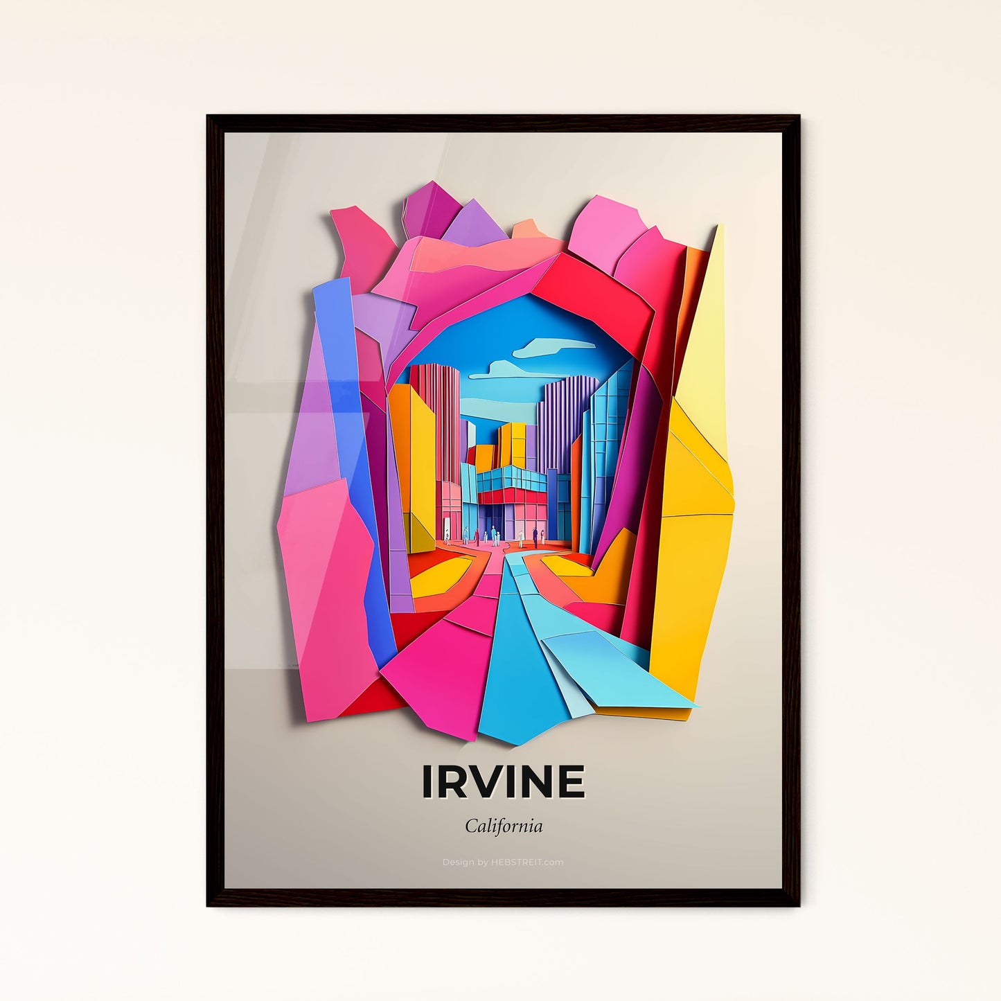 Vivid Irvine, California - a colorful abstract piece of paper with a building in the background