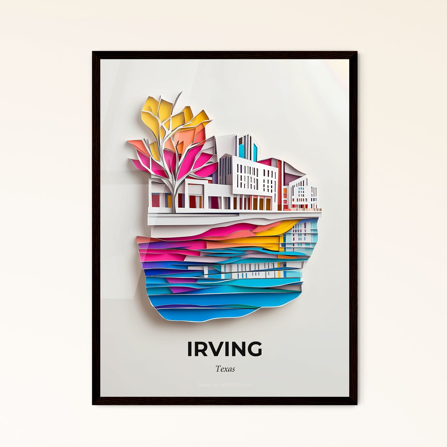 Vivid Irving, Texas - a paper cut of a city with a tree