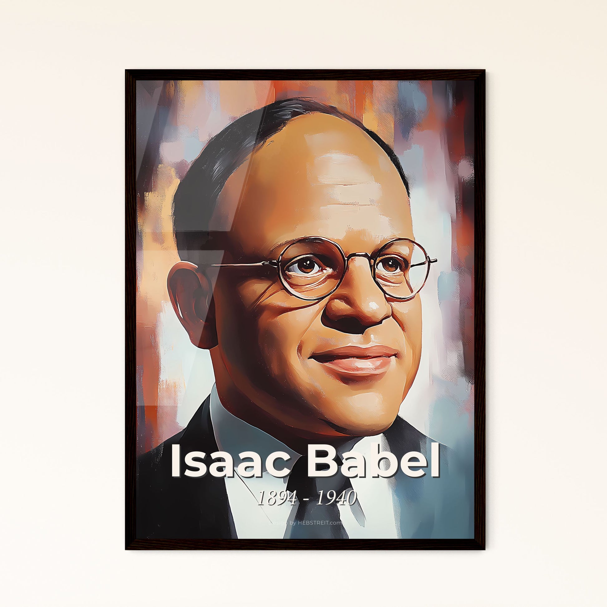 Portrait of Isaac Babel, 1894 - 1940. Impressionistic painting of a man wearing glasses and a suit.