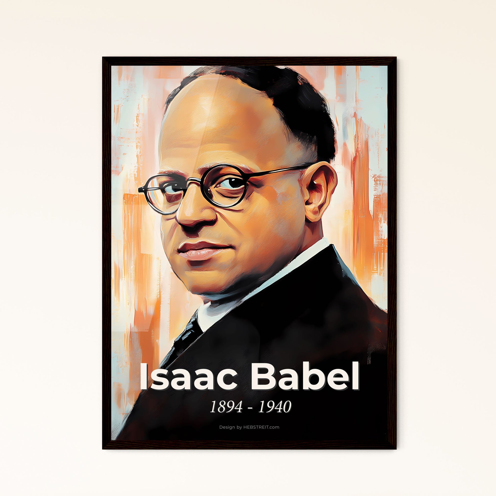 Portrait of Isaac Babel, 1894 - 1940. Impressionistic painting of a man wearing glasses and a suit.