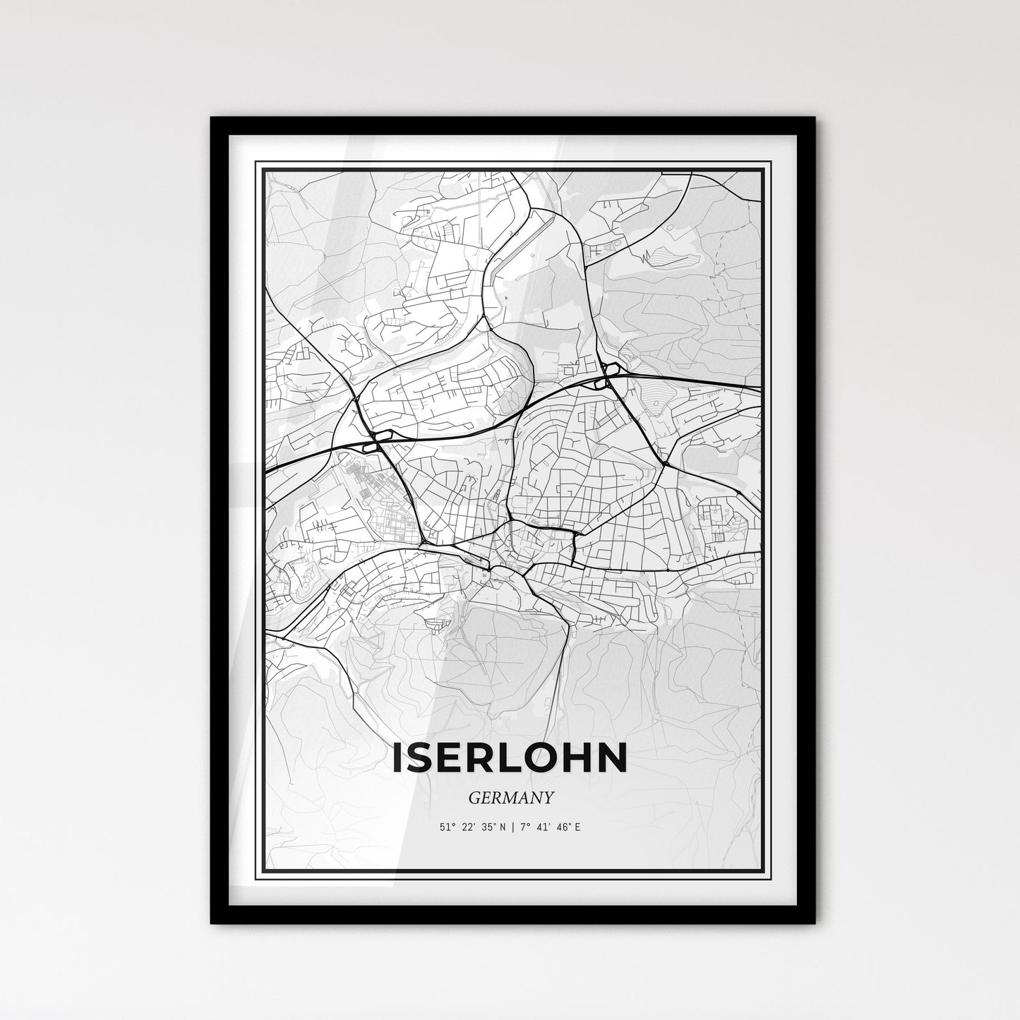 Iserlohn Germany - Scandinavian Style City Map for Modern Home Decor