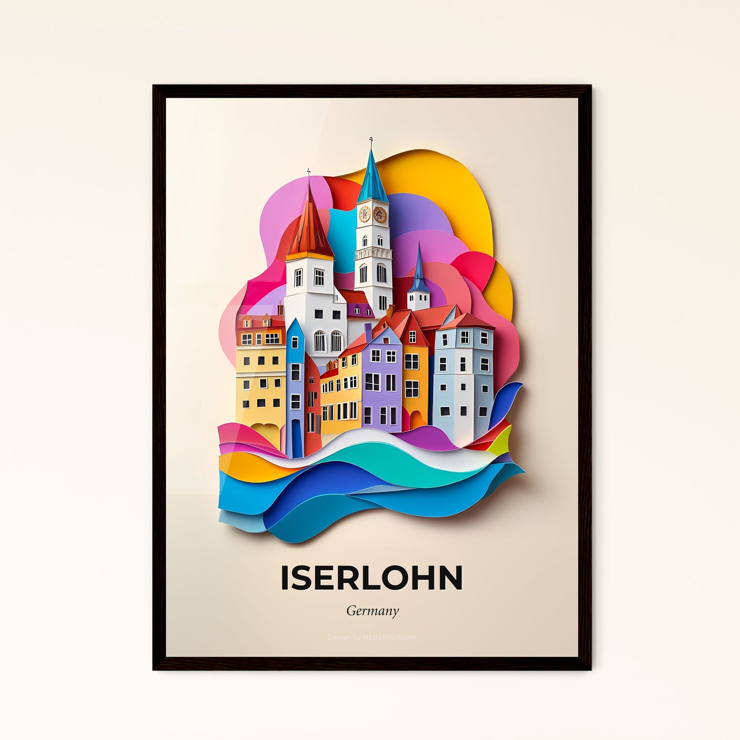 Vivid Iserlohn, Germany - a paper cut of a city with a clock tower