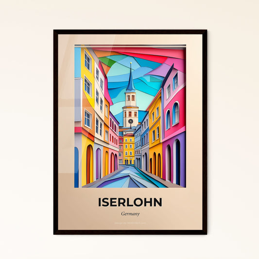 Vivid Iserlohn, Germany - a painting of a street with a clock tower