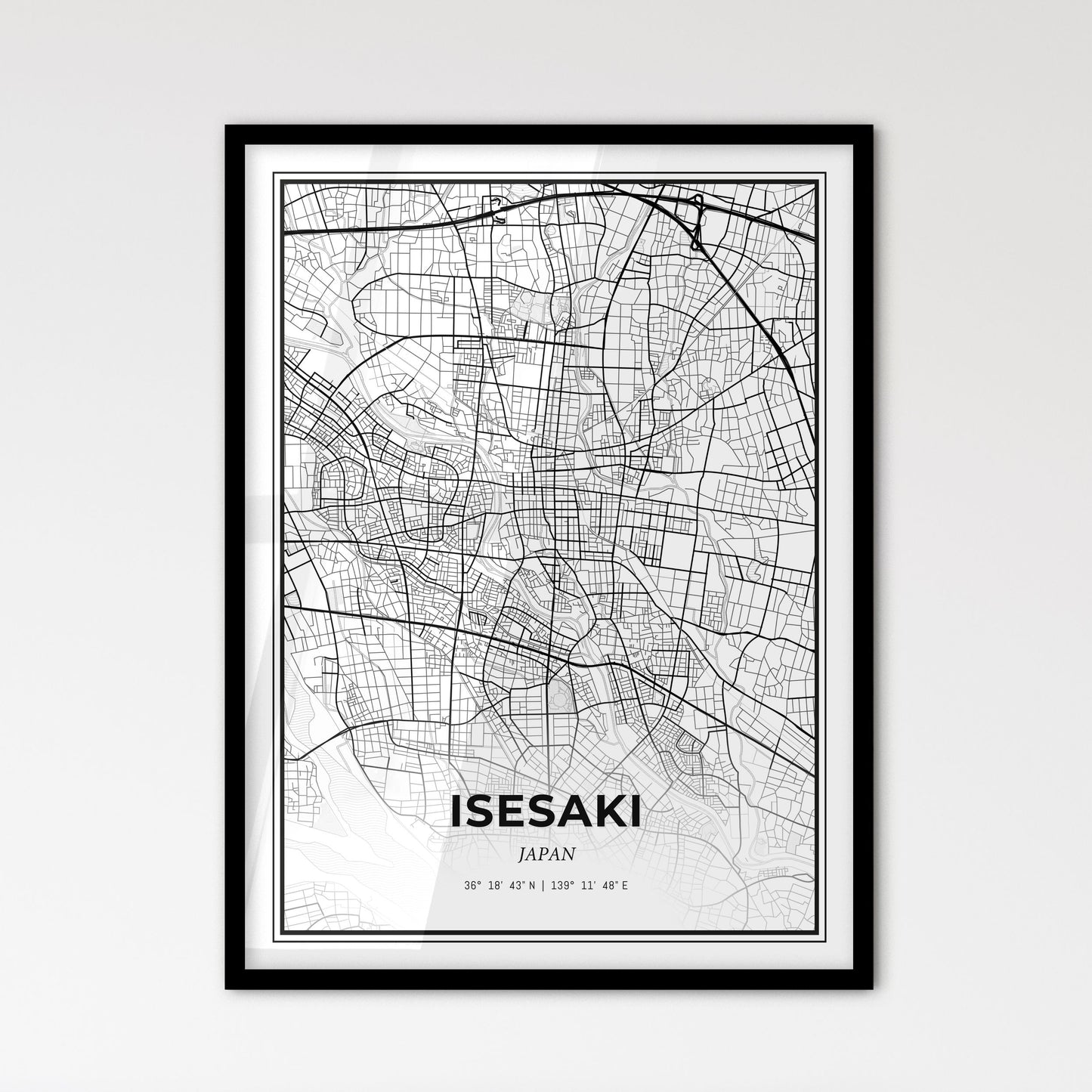 Isesaki Japan - Scandinavian Style City Map for Modern Home Decor